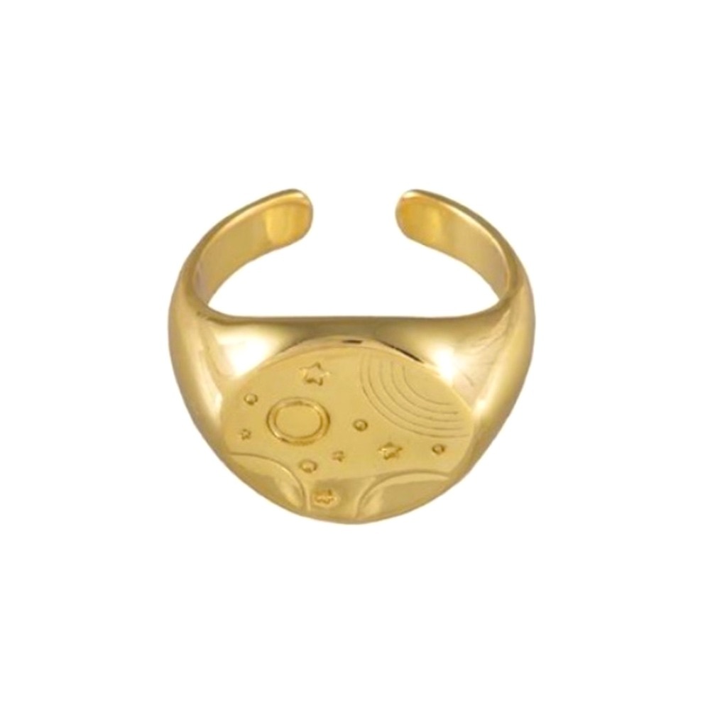 Wanderlust + Co 🌙 18K Gold Over S925, Adjustable “Orbit Signet” Ring - Picture 5 of 9